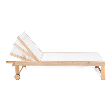 Trabuco Coastal Modern Acacia Wood Mesh 3-Position Outdoor Chaise Lounge Set with Side Table - JONATHAN Y